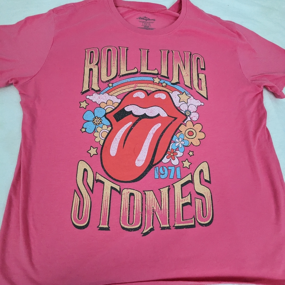 the Rolling Stones Pink 1971 UK Tour Tee Dates/Cities/Venues on back Large